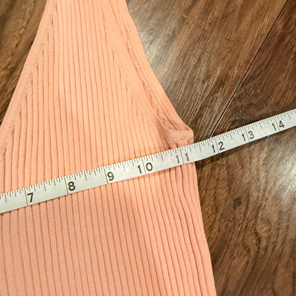 STAUD Dana Ribbed Knit Colorblock Midi Dress Peach Coral Orange Sml V-Neck Small - Picture 13 of 14